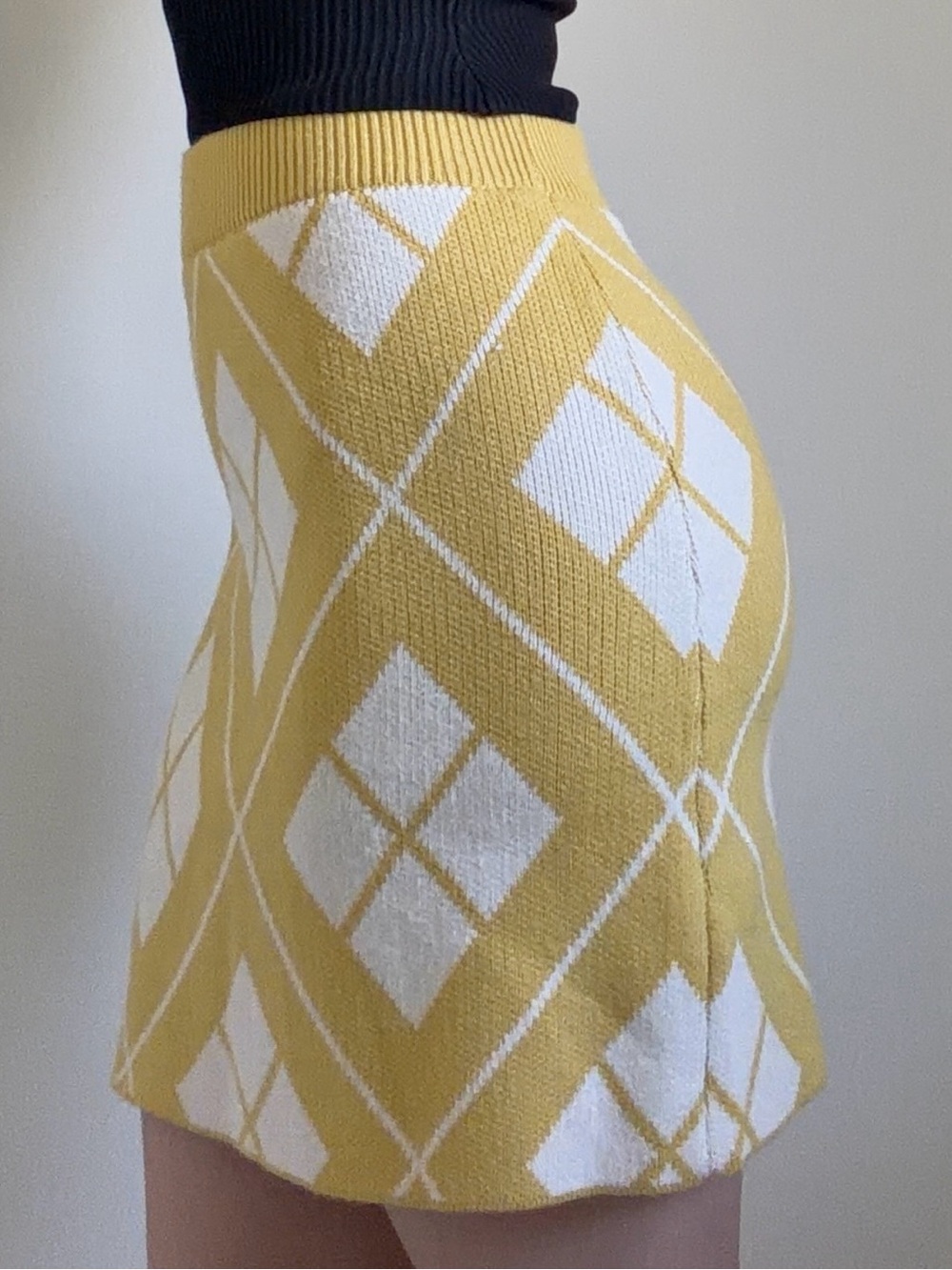 Yellow argyle pencil mini skirt